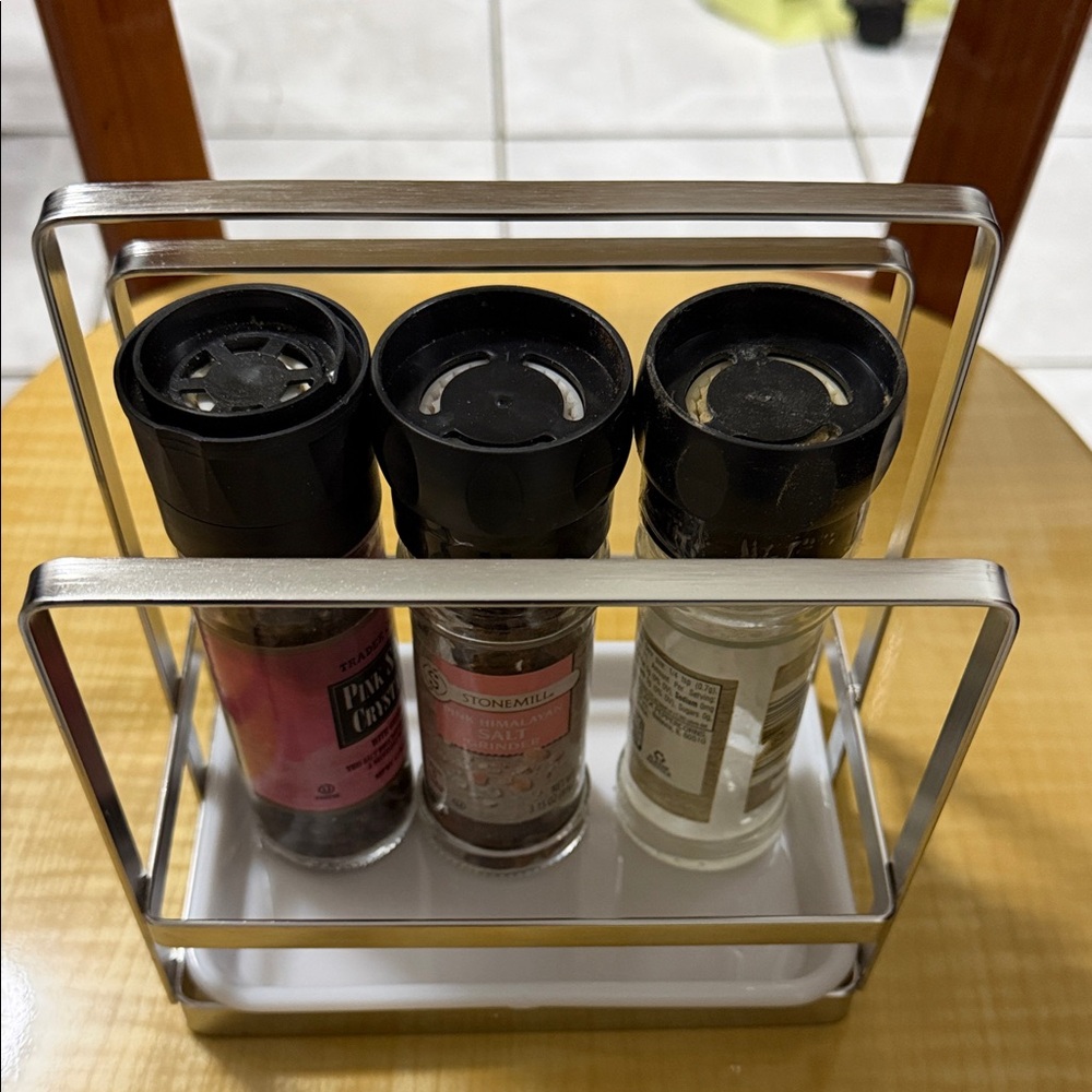 Kitchen organizer, stainless steel for, salt, pepper vinegar, sugar etc…